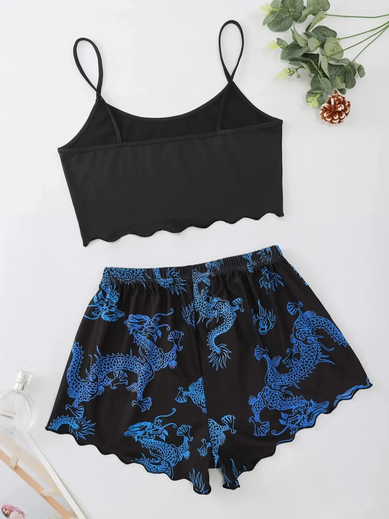 Sexy Nachtwäsche Frauen gedruckt Drachen weste Neck holder Top Shorts Leoparden muster Pyjama Homewear Anzug Damen Nachtwäsche Lounge wear – Detail 11