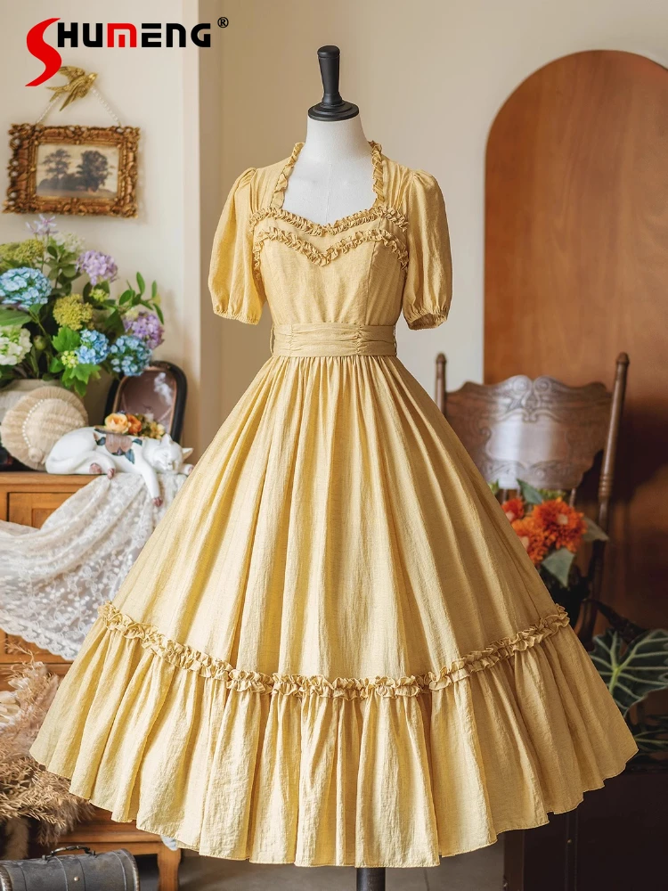 

Original Japanese Lolita Style Long Dress Summer New Girls Women Sweet Elegant French Retro Short Sleeve Dress Op Cla Dresses