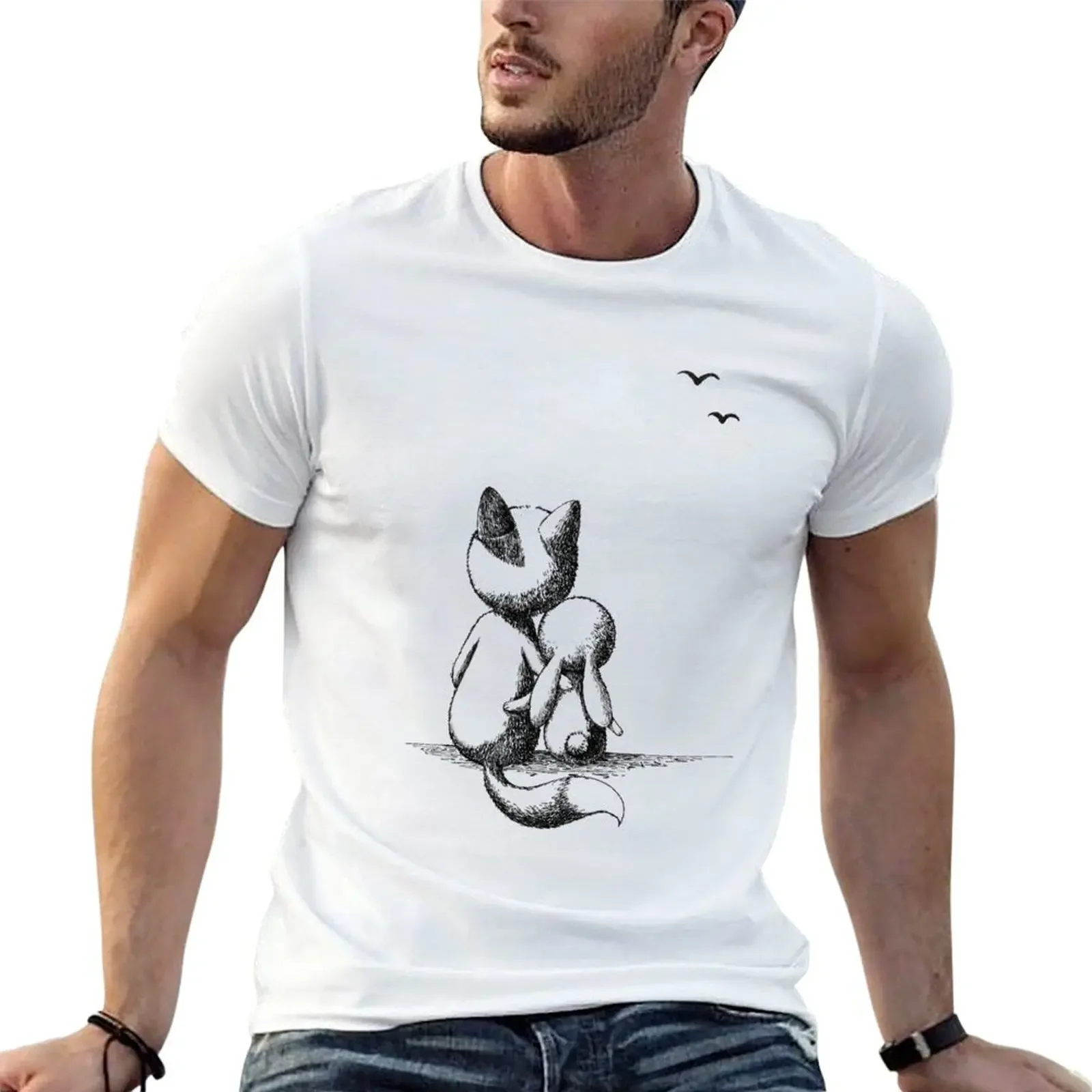 Fox and a rabbit T-Shirt man clothes sports fans anime t shirts T-shirt men