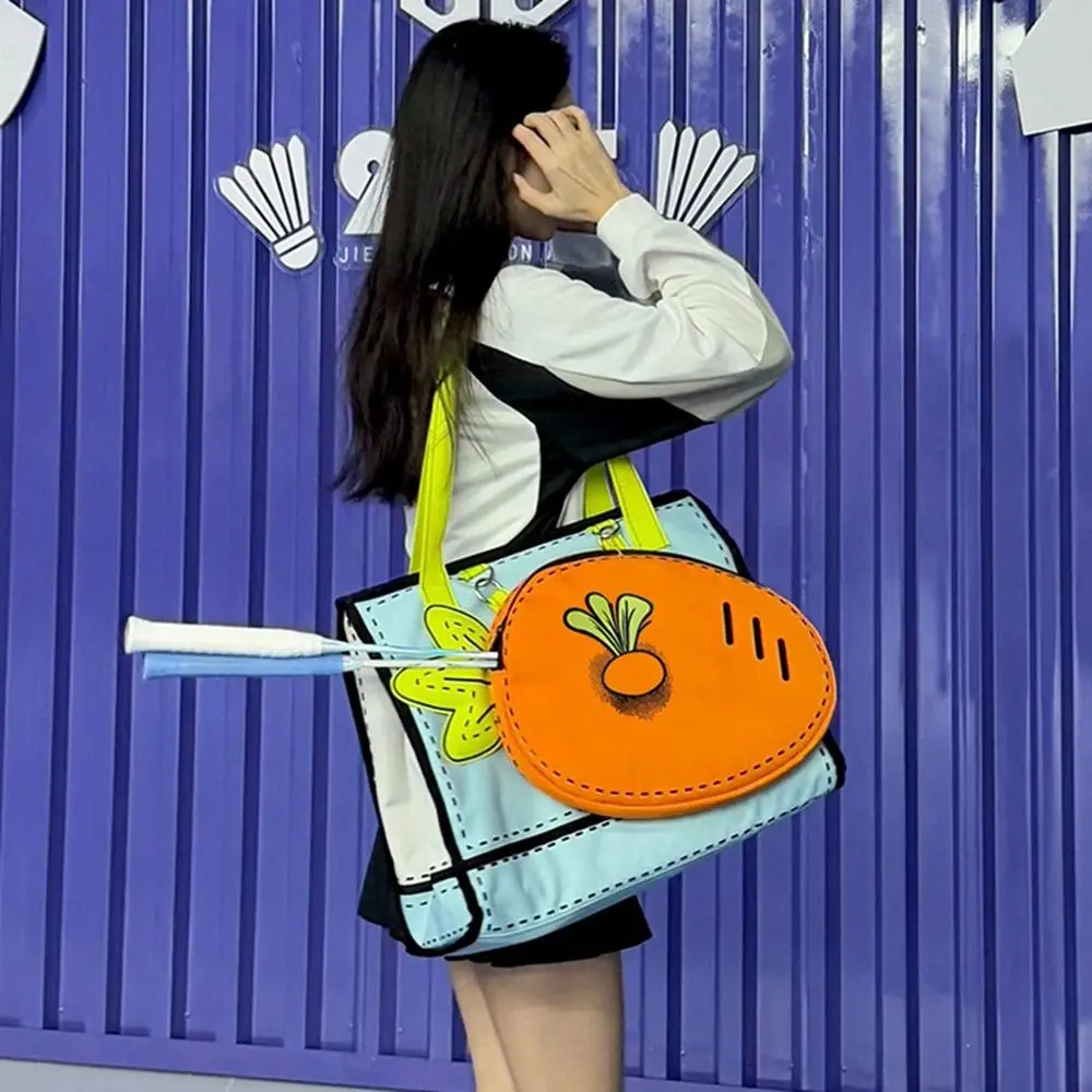 Torba na badmintona o dużej pojemności w stylu komiksowym, koreańskim, torba na tenis z motywem marchewki, kreskówkowa, odpinana torba płócienna na zakupy, podróżna.
