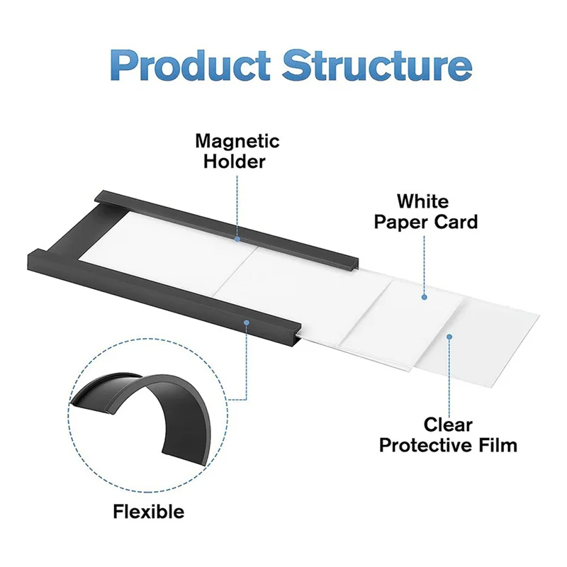 AS59 -100 Pack Magnetic Label Holder C Channel Magnetic Labels, Magnetic Data Card Holder With Clear Plastic Protector