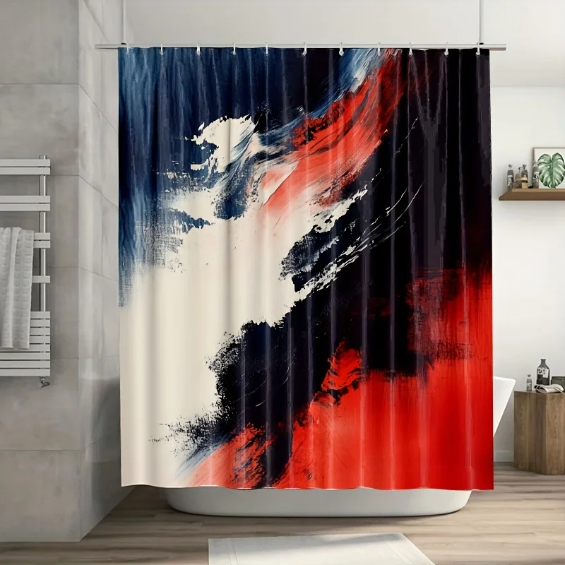 

1 шт. современная абстрактная занавеска для душа с кистью-яркий алый и настроечный темно-синий дизайн, прочная полиэфирная ткань 180x180 см