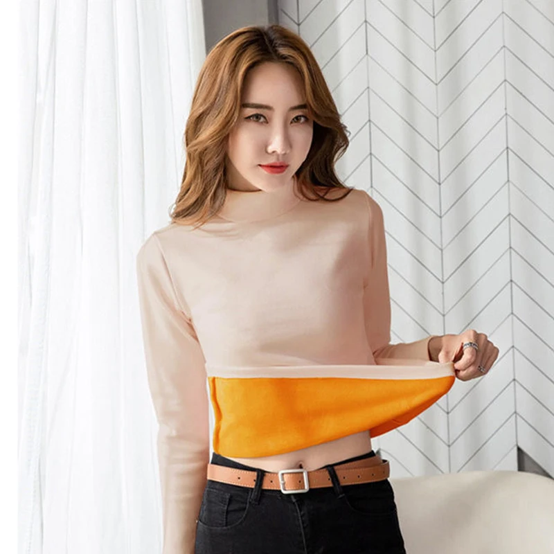 Winter Thermal Underwear Women\'s Thick One-piece Tops Wear Autumn Clothes Mid-high Collar Bottoming Shirt