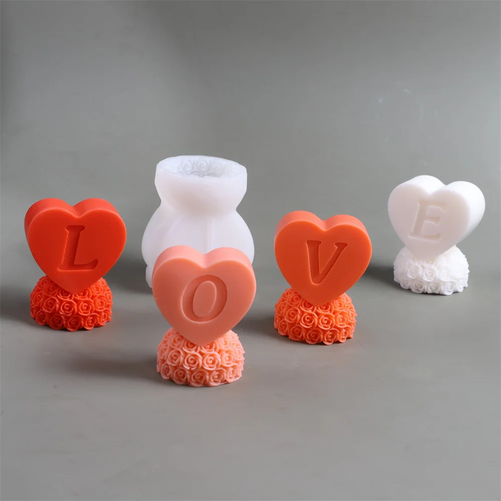 LOVE Rose Pillar Candle Silicone Mold DIY Handmade Aromatherapy Gypsum Soap Candle Making Mould Valentine's Day Home Decor