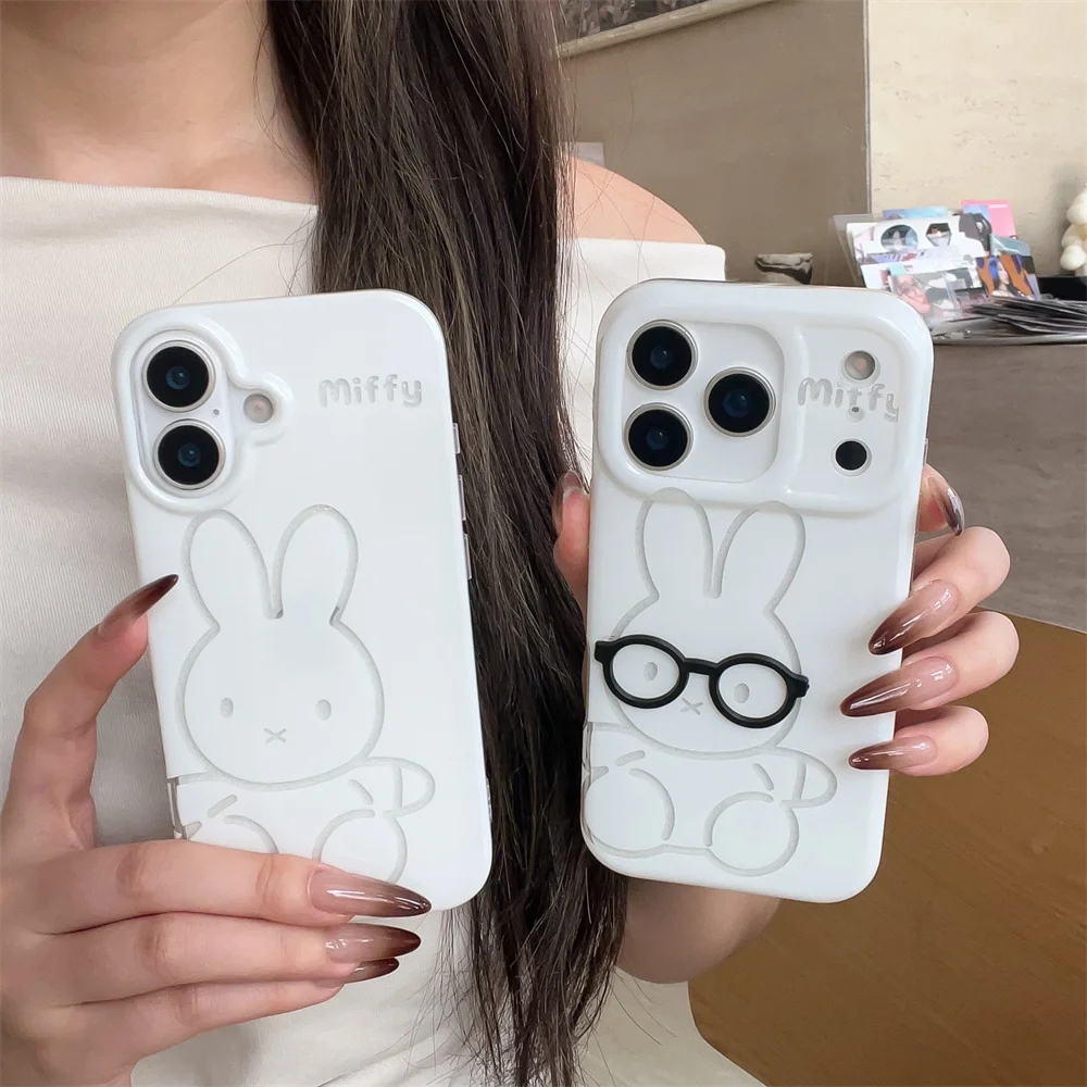 

Korean INS simple line rabbit glitter phone case for iPhone 17 Pro 16 Pro Max 14 15 13 16 Pro cover Fundas cute protective cover