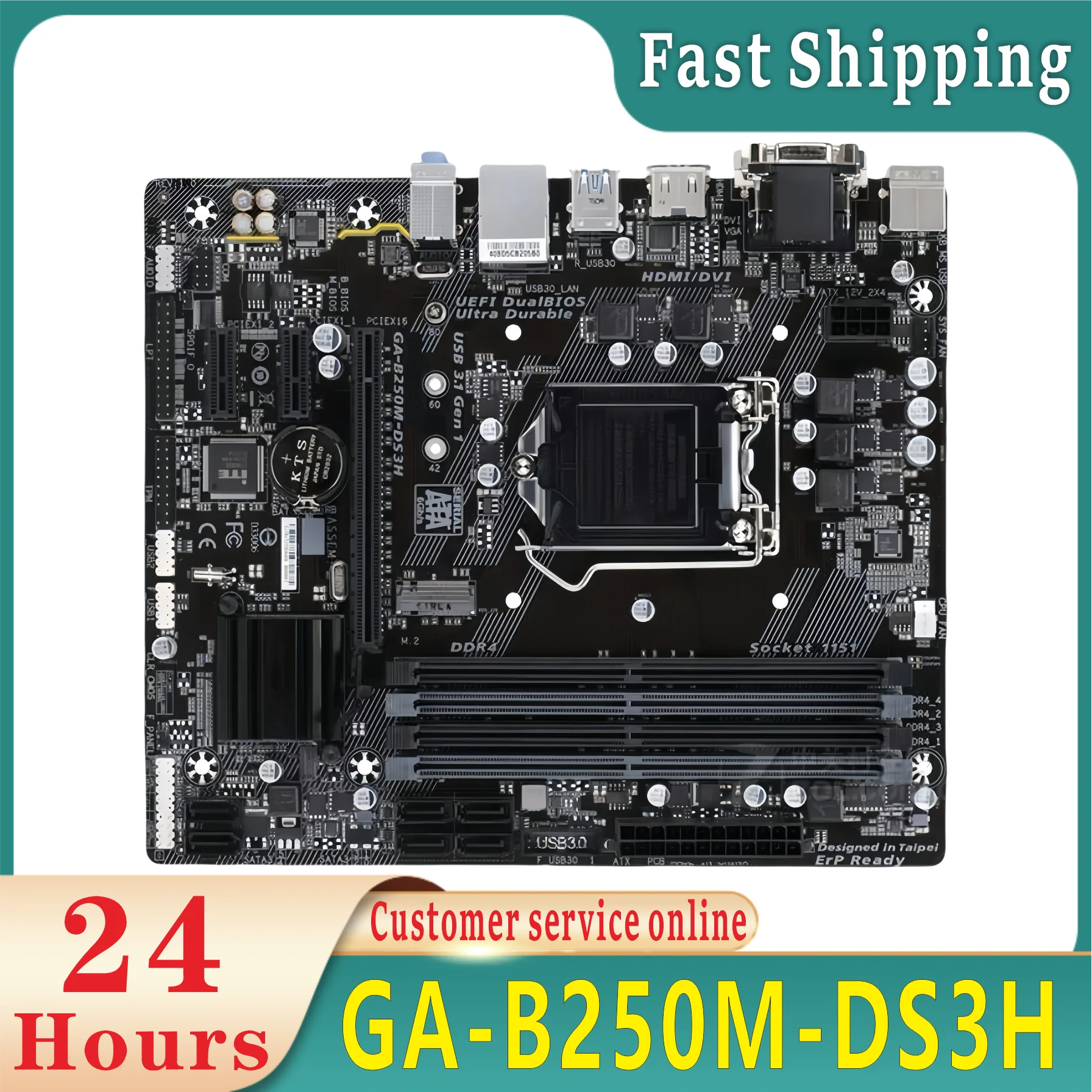 Original GA-B250M-DS3H desktop board LGA 1151 supports 6th/7th generation i7 i5 i3 DDR4 64GB M.2 SSD