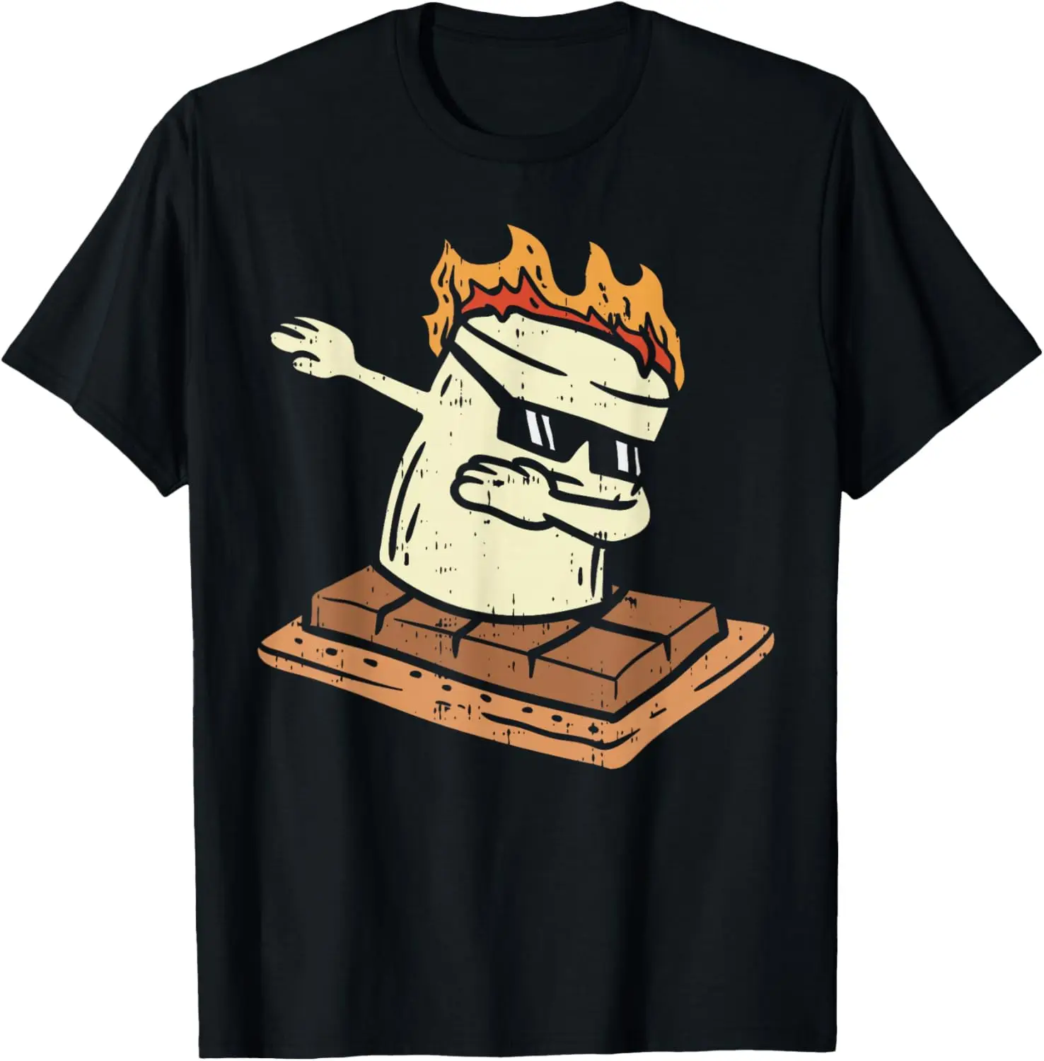 Dabbing Smore Marshmallow Cute Dab Dance Camping Camper T-Shirt 100% Cotton Trendy Y2K Short-Sleeve Tee-Soft, Quick-Drying,