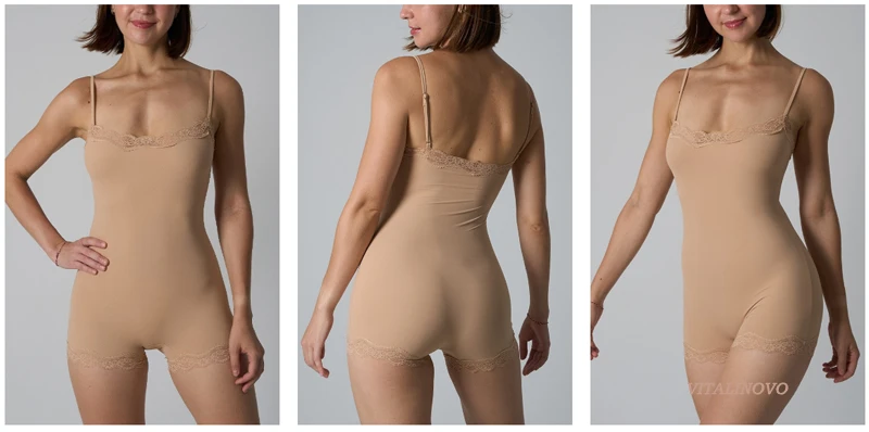 VITALINOVO Damen-Strampler, quadratischer Ausschnitt, Spitzenbesatz, kurzer Strampler, Onesie, ärmellos, Spaghettiträger, quadratischer Ausschnitt, Tank-Top, einteiliger Pyjama – Detail 2