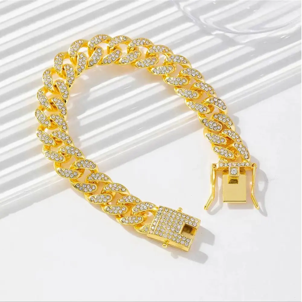 Fashion Alloy Diamond Cuban Chain Bracelet Hip Hop Fashion Jewelry