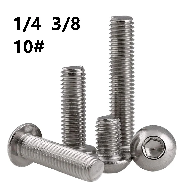

10# 1/4 3/8 British/American Hexagon Hex Socket Round Head Screw Bolts 304 Stainless Steel Allen Button Head Screws