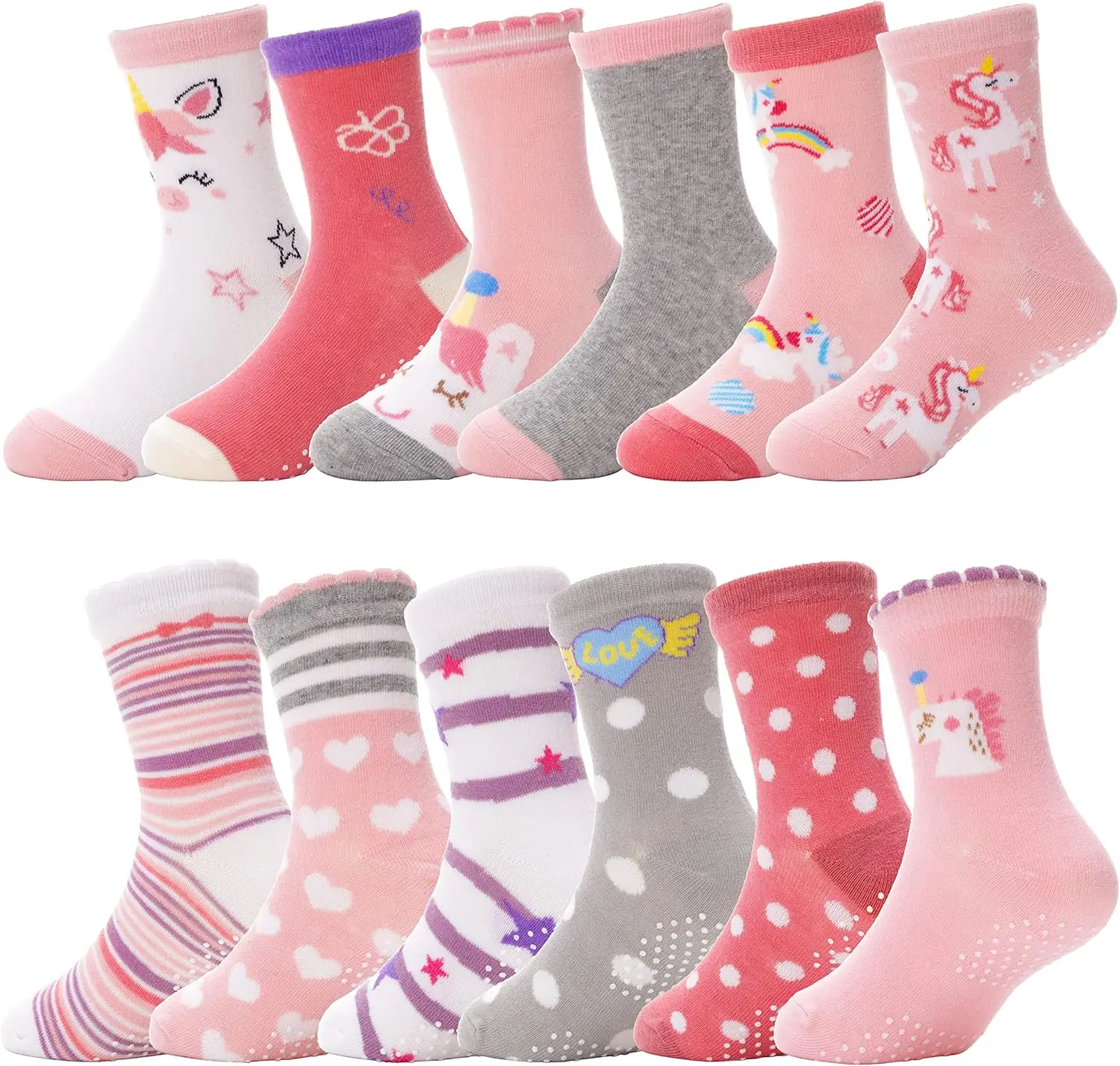 

Unicorn Striped Non-Slip Baby Socks for Girls, Cotton Crew Grip Socks Toddler Gift