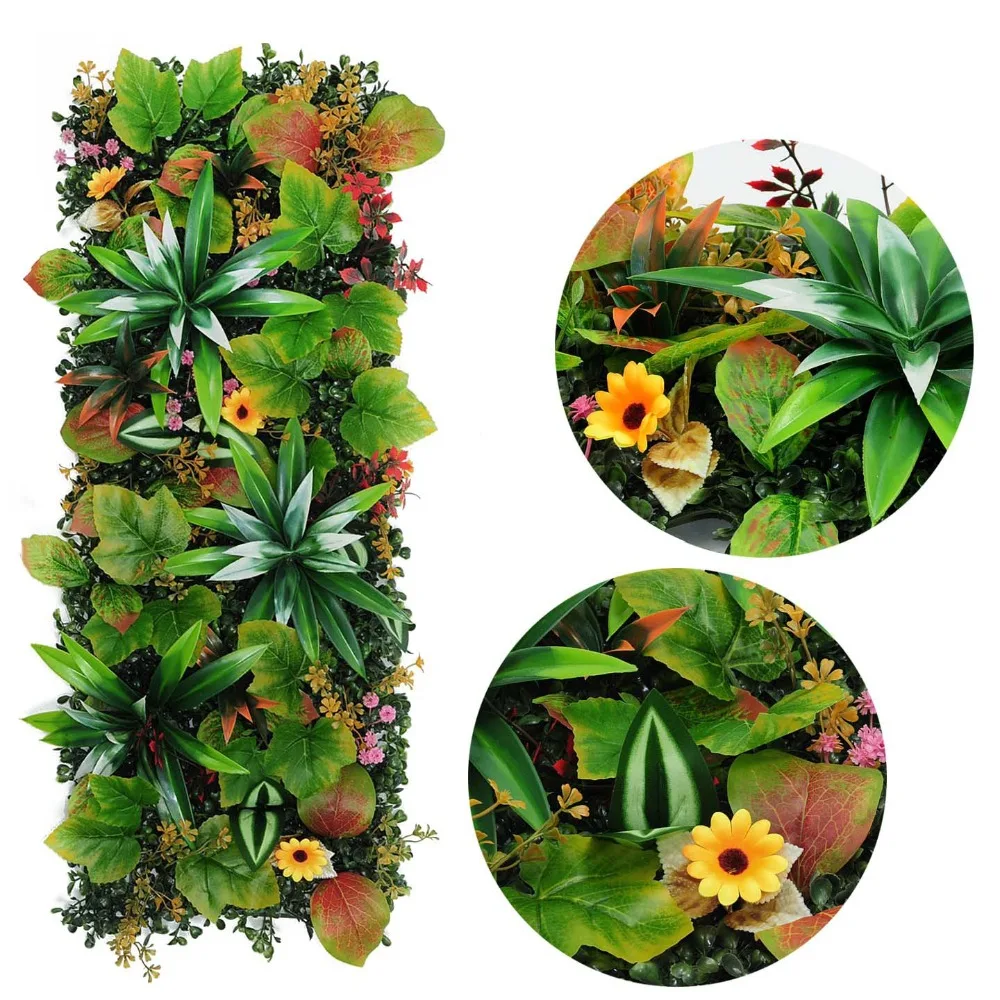 DIY Artificial Plant Wall Panel Flower UV Protection Simulation Maple Plant Sheet No Watering Lifelike Fake Green Grass Mat