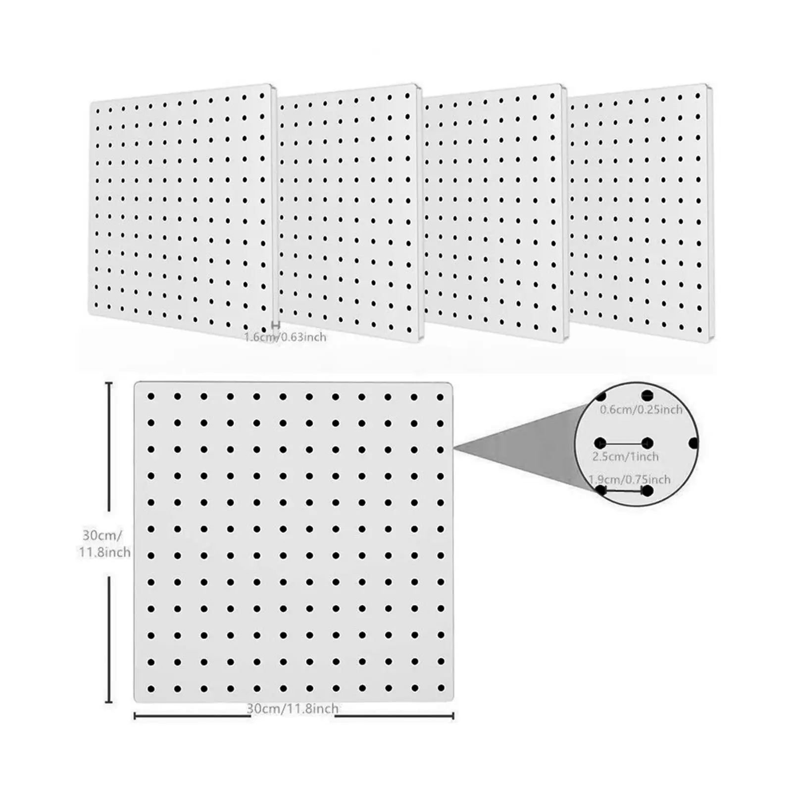 Hole Board Storage Board Household 12 x 12 inch Wall Mounted Metal Pegboard Panel for Workshop Office Entrance Garage Craft Room