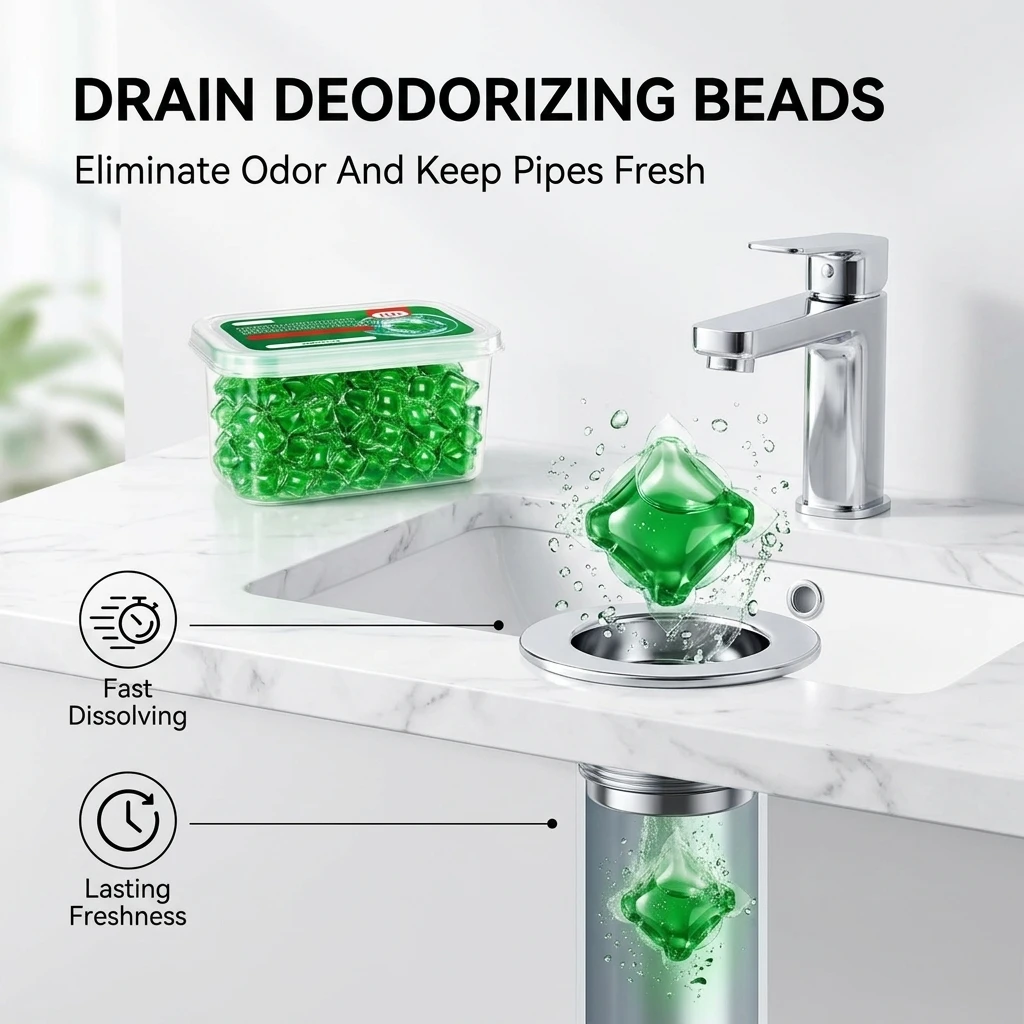 Odor Control Drain Deodorizing Beads Effective for Bathroom Sink Toilet Sewer Pipe Cleaning Gel Pearls Long Lasting Fresh