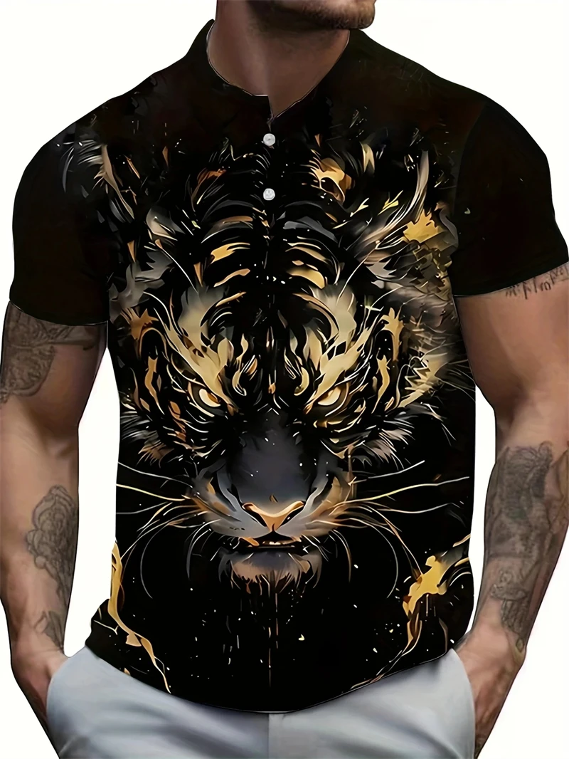 Animal Tiger Graphic 3d Printed Men Polo Ferocious Beast Men’S Clothing Summer Casual Short Sleeve Loose Oversize Shirts Tops