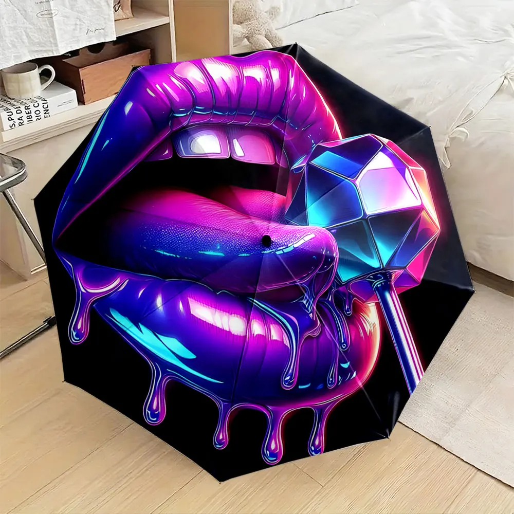 1PC **Vibrant Pop Art Style Umbrella Design Adds Bold Flair** Print 8 Iron Ribs Folding Umbrella Auto-Open Fashion Sunshade