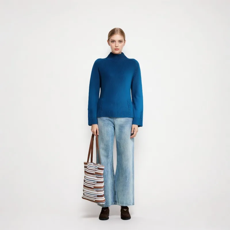 

Klein Blue Lazy Retro Commuter Knitted Sweater Loose Soft Glutinous Hoodie Haircoat Women's Wear