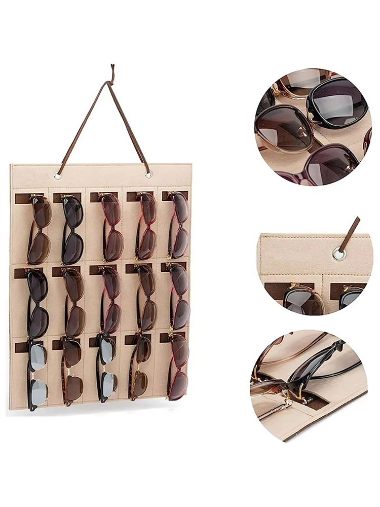 Organisateur de lunettes à 15 grilles, 1 pièce, sac de rangement mural suspendu, sac multifonctionnel pour lunettes de soleil, conteneur de lunettes pliable