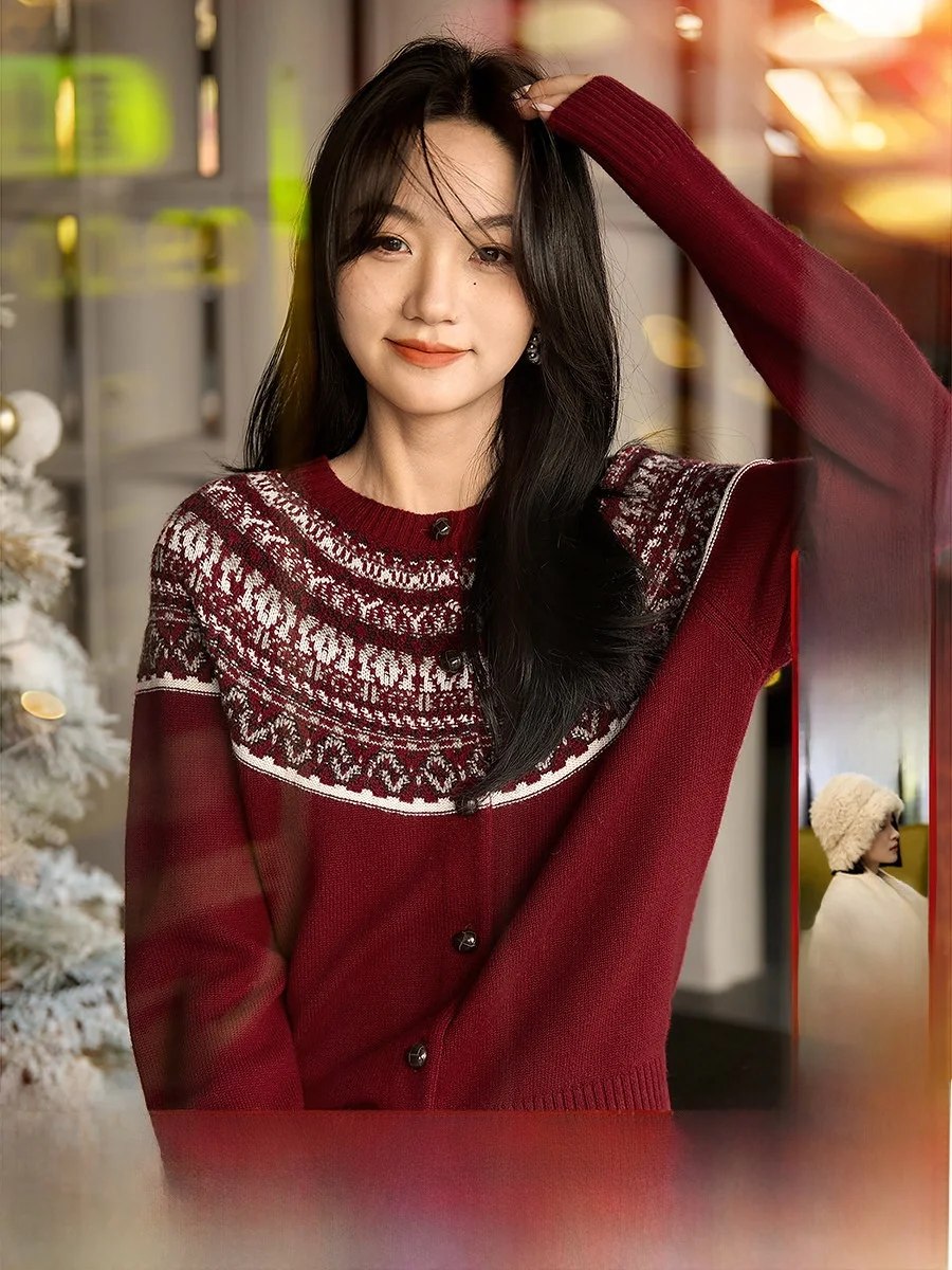 

Вязаный шерстяной кардиган XiaoHanGe в скандинавском стиле, свободного кроя, средней толщины, теплый, повседневный, для женщин