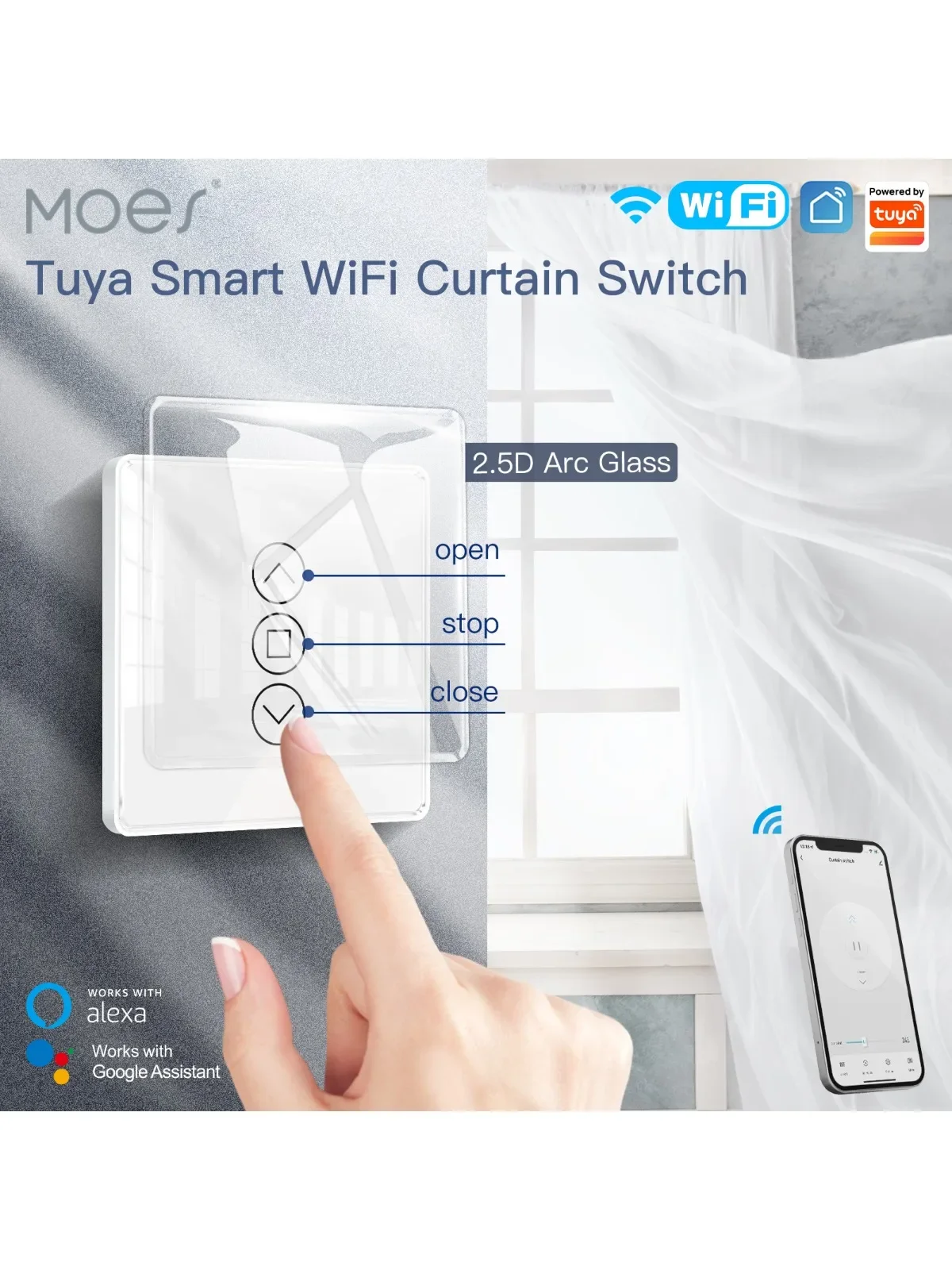 WiFi Smart 2,5 D Arc Glas Touch Panel Vorhang Schalter für Rollos Fensterläden APP Fernbedienung Arbeit Mit Alexa Google hause