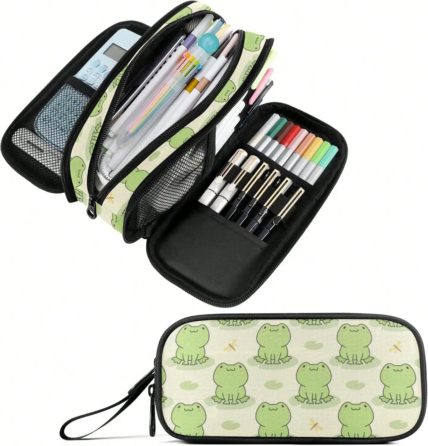 

Cute Frog Big Capacity Pencil Pen Case, Multi-Purpose Makeup Bag Organizer Storage Pouch For Office College School Hiking Travel