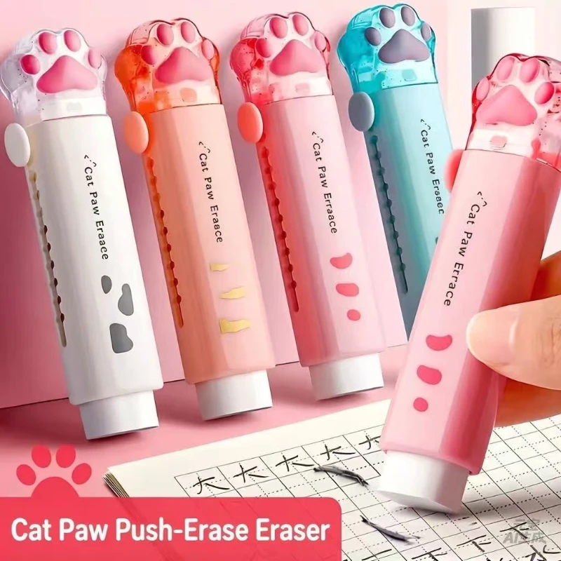 Kawai Stationery Cartoon Cat Scratch Eraser Push Pull Pen Shaped Clean Without Leaving Traces Student Wholesale School Supplies