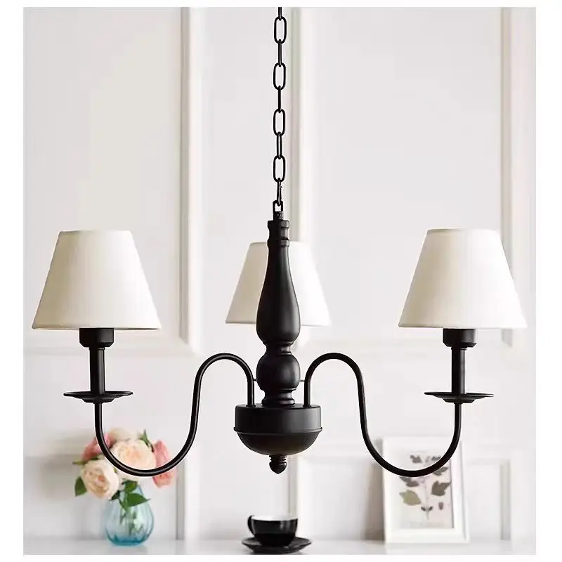 

Rustic Retro fabric Chandelier American black lamp Pastoral lamp Living Room Bedroom Dining Room Study office suspended lamp