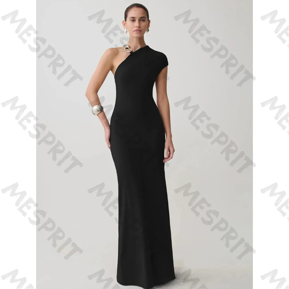 Customized One Shoulder Asymmetrical Evening Gown with Metal Ring Neck Mermaid Dance Dress Suitable for Elegant Formal Dinners