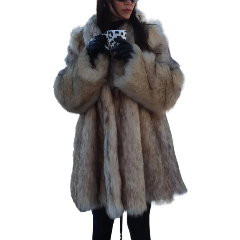 2025 Autumn and Winter New Style Lapel Long Sleeve Fur Fake Fur Casual Eye-catching Warm Environmentally Friendly Fur Coat