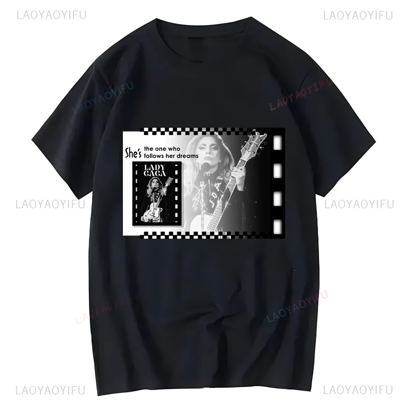 Singer Lady Gaga Classic Poster Print Shirt, Fans Everyday Street Wear, Casual Fashion T-shirts for Both Men and Women