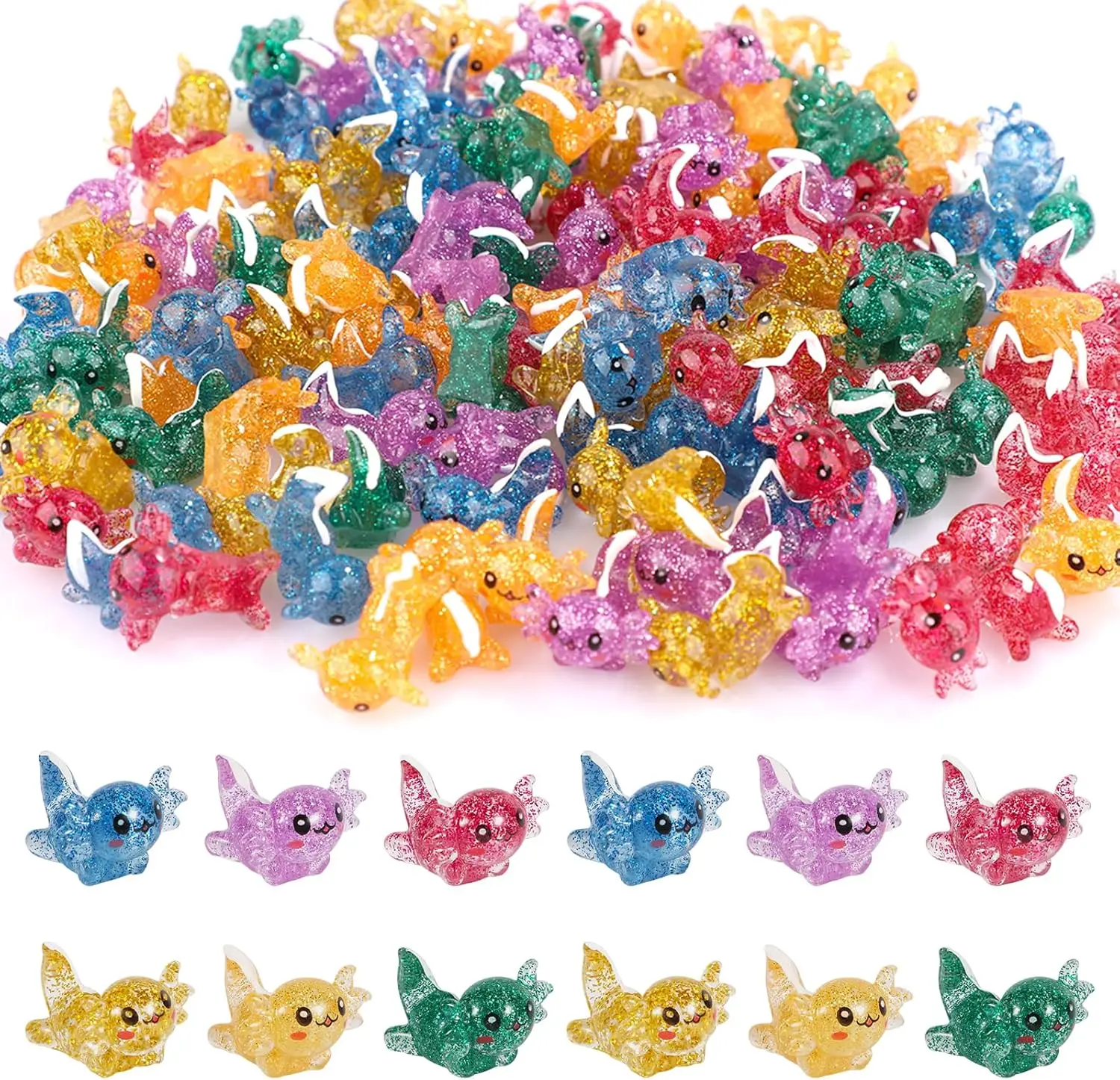 10/20 piezas Mini Axolotl de resina Color aleatorio brillo en miniatura Axolotl pequeñas figuras de animales ornamento para decoración de plantas en maceta DIY