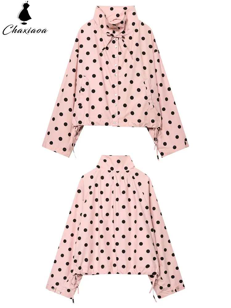 

Women's Fashion Polka Dot Short Coat Single Breasted High Collar Pink Jacket Female Spring Casual High Street Jackets 2026
