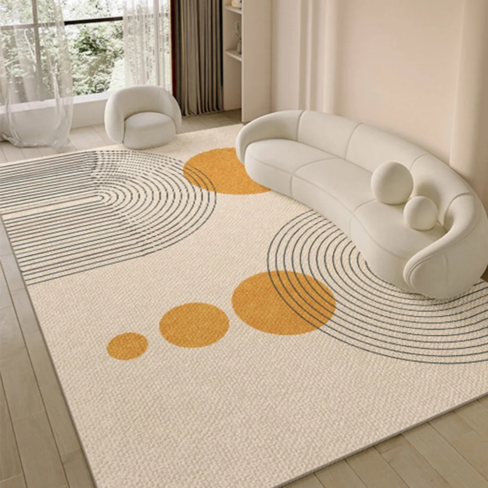 

VIKAMA Modern Simple Beige Curved Carpet Orange And Yellow Dots Geometric Pattern Living Room Carpet Home Decoration