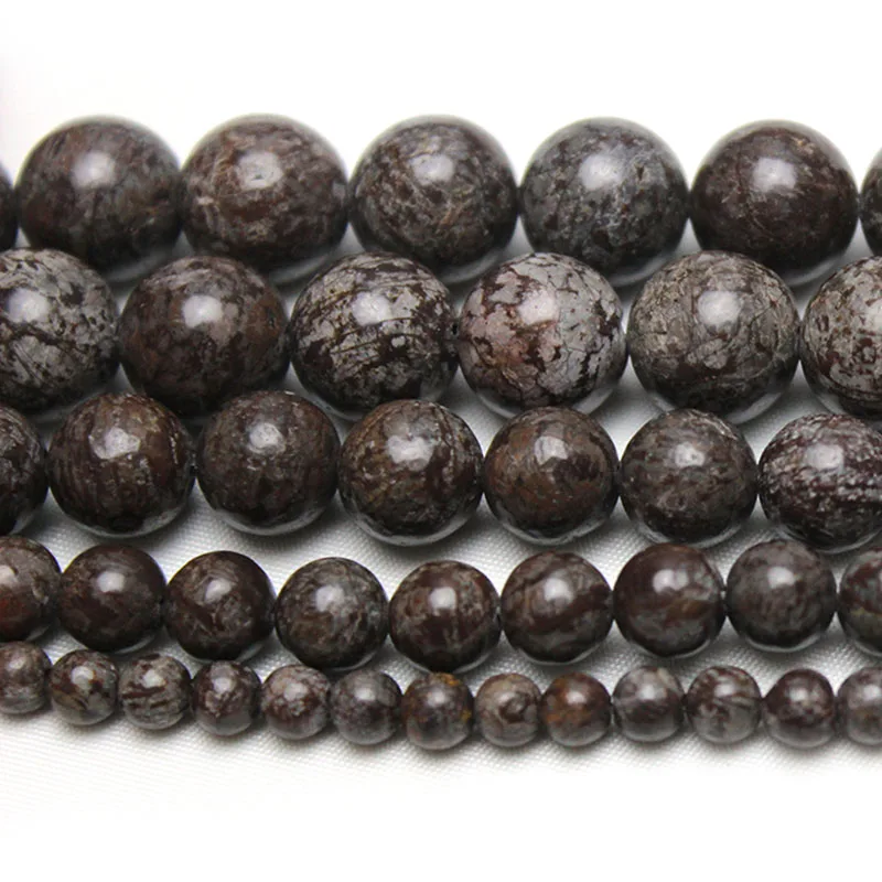 Wholesale Natural Stone Coffee Snowflake Obsidian Round Beads 15\