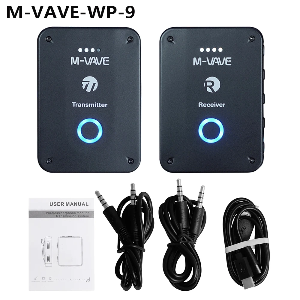 2024 M vave WP-9 Rechargeable Wireless Earphone Monitor 2.4GHz ISM Transmitter Receiver Support Stereo Mono Recording Function