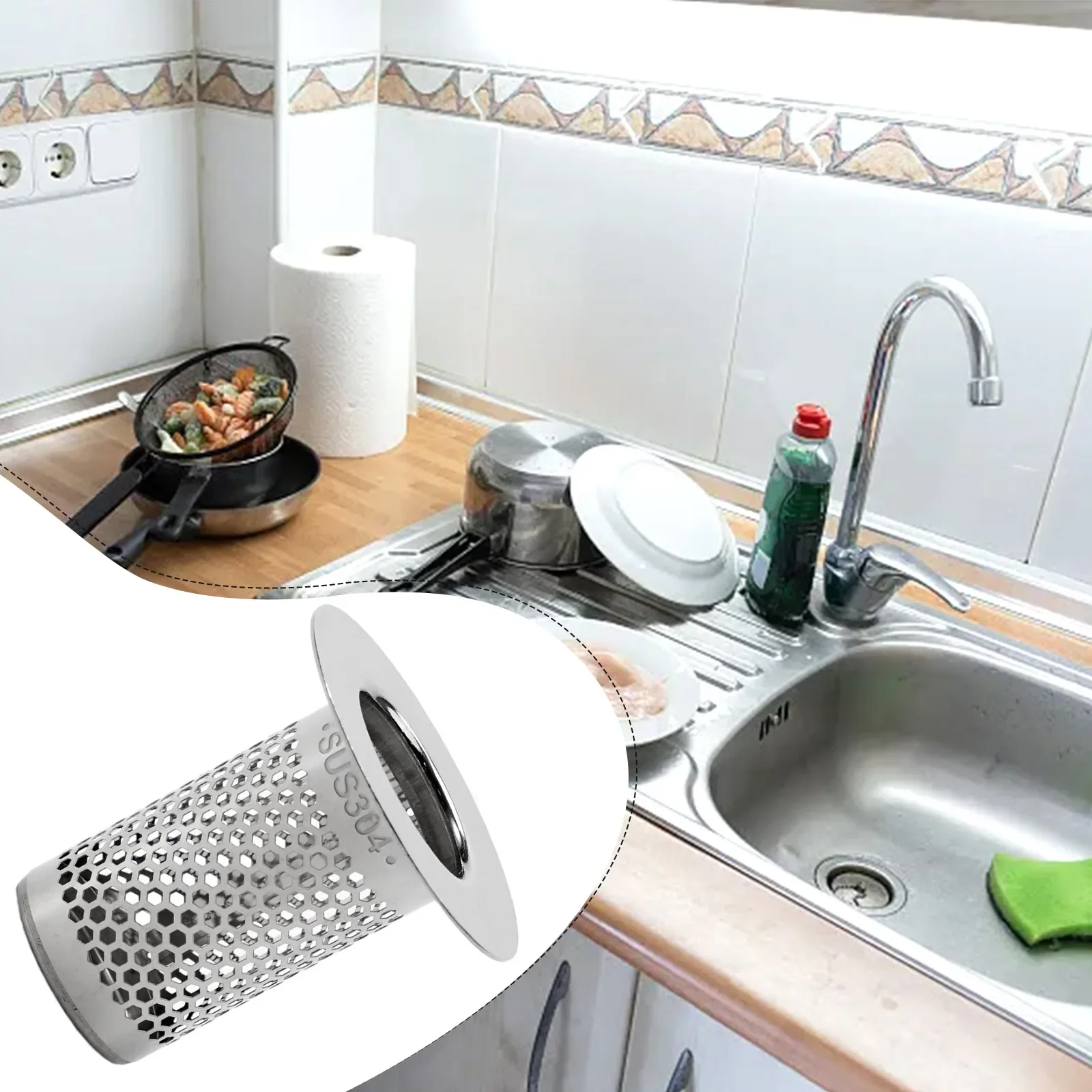 Nuovissimo filtro di scarico filtro per lavello raccoglitore per capelli sostituzione della cucina tappo per rifiuti in acciaio inossidabile argento