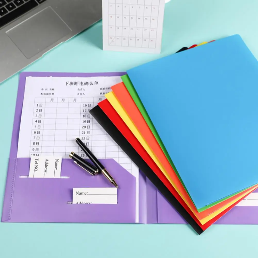 Office Document Folders Waterproof Plastic File Folder with Pockets Business Card Slot 6 Pack Tear-resistant Document Organizer
