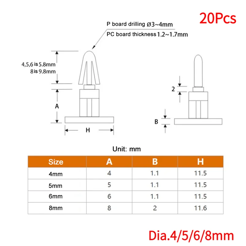 20Pcs Dia.4/5/6/8mm Nylon Stand off Spacer Plastic Pillar Rack Reverse Moutherboard PCB Circuit Board Column Support Stand Off.