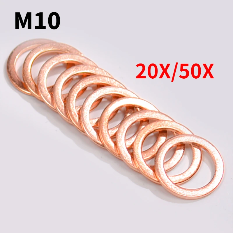 20X/50X  M10 10mm Motorcycle Braided Clutch Brake Hose Banjo Seal Copper Crush Washer Motorcycle Hose Washers Accessories Tools