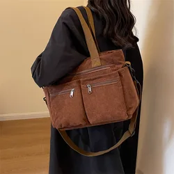 Female Large Capacity Corduroy Tote Bag New Korean Style Fashion Women Shoulder Crossbody Bag Worker Commuter Tote Handlebag