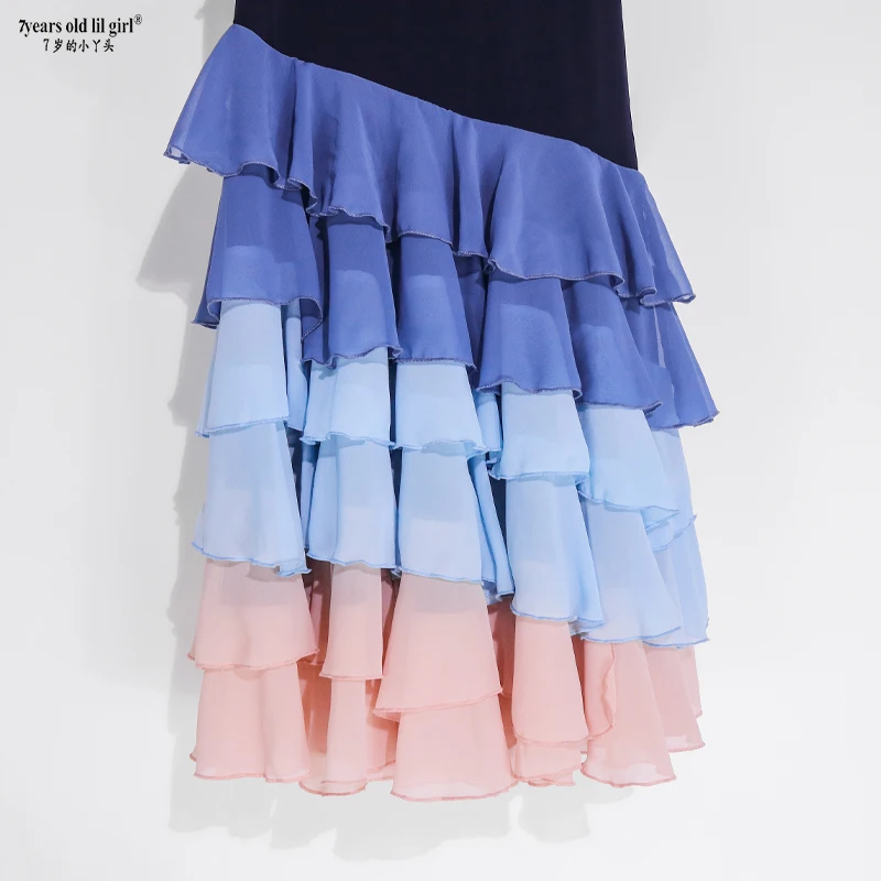 Jupe Flamenco haute élasticité taille haute avec volants en mousseline De soie Falda De Flamenco DTT63