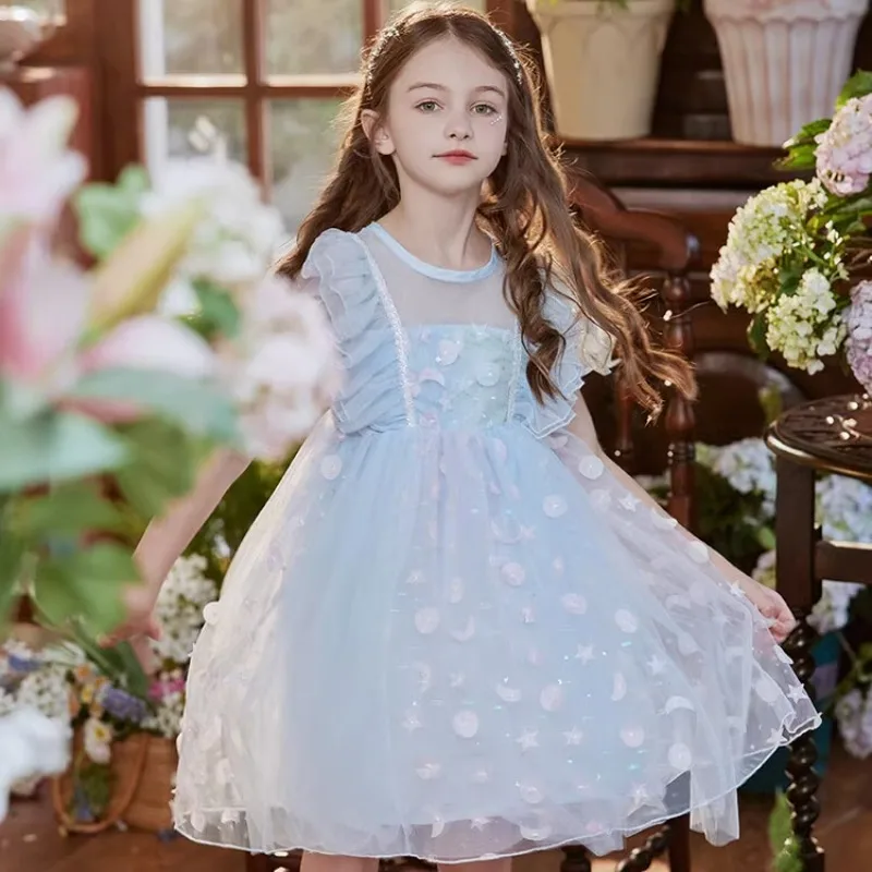 Sweet Cute Lace Dress 3-11 Years Old Girl Dress Romantic Princess Tulle Dress Big Girl Clothes  7-12y  4-6y Summer Dress