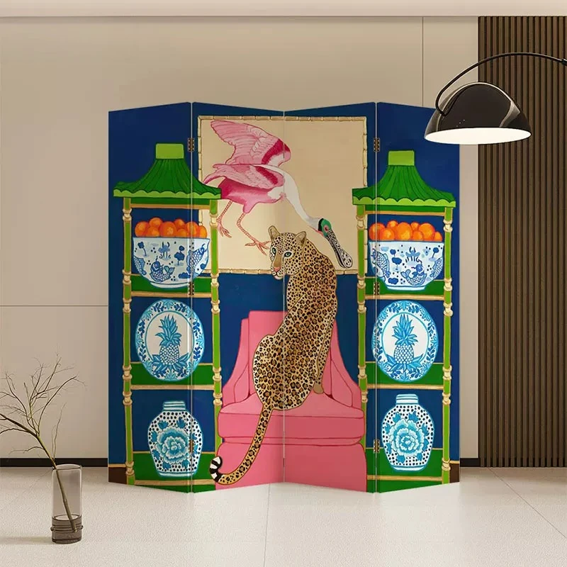 American retro screen partition living room modern simple bedroom cover folding mobile simple home decoration folding screen