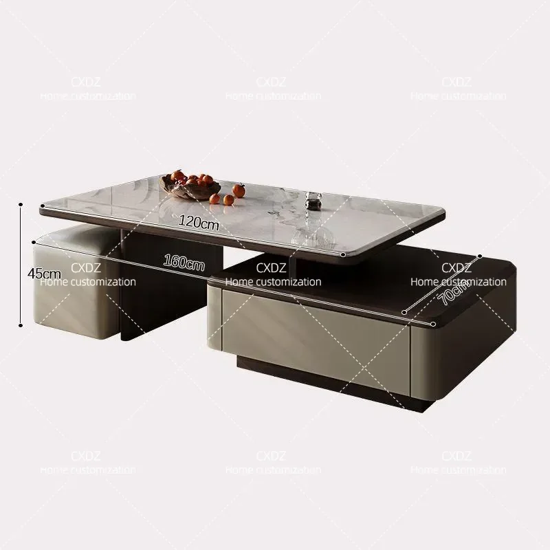 Microcrystalline Stone Coffee Table Telescopic Integrated Living Room Modern Simple Light Luxury Small Apartment Advanced
