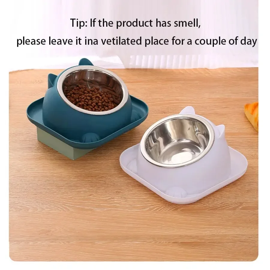 Anti Tipping Cat Bowl with Added Water To Prevent Ants Pet Feeder Basin Cute Cat Ear Shaped Stainless Dog Food Bowl Pet Supplies