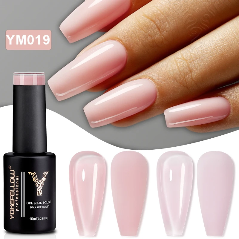 YOKEFELLOW 10ML Translucent Jelly Gel Nail Polish Nude Pink Color UV Soak Off Gel Varnish Jade Nail Art Gel 10ml Design Manicure