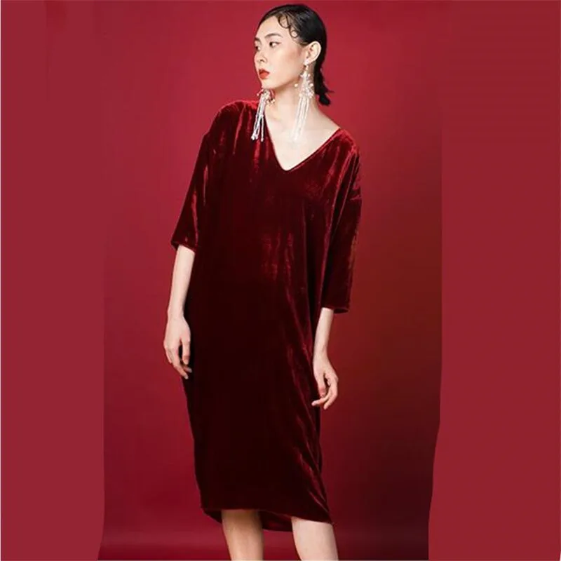 Herbst Gold Samt 2025, gerade Kleider, figurbetont, einfarbig, sexy Velourskleid, tiefer V-Ausschnitt, Sommer, lockeres Pleuche-Kleid, Vestido