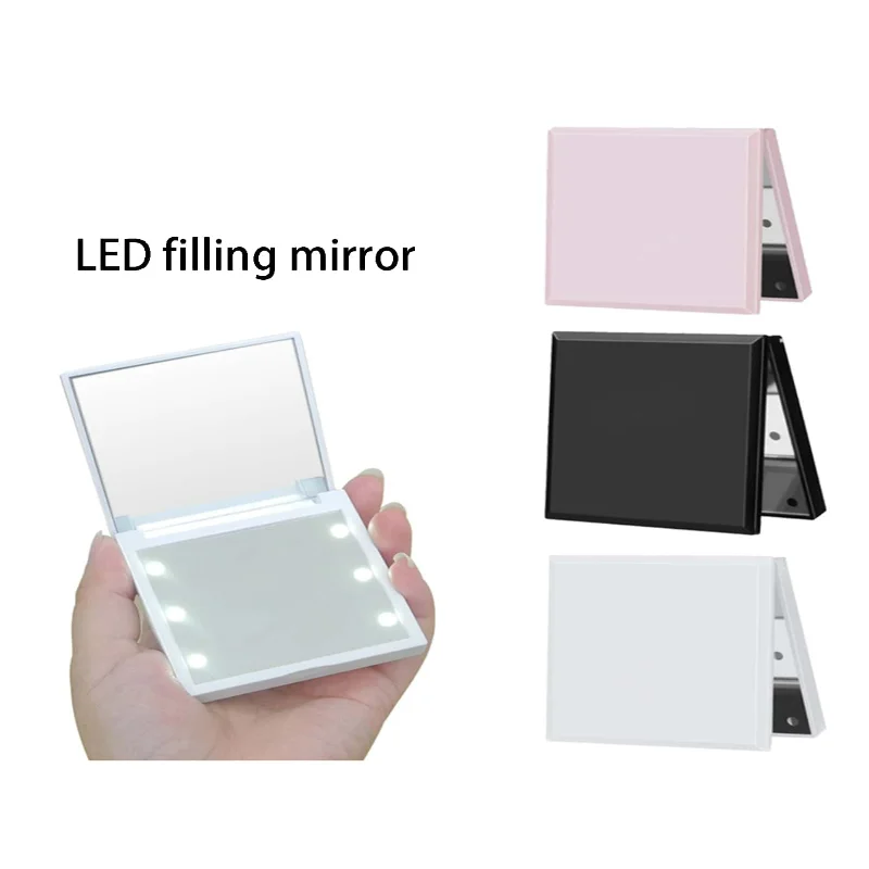 1Pc Small Gift Makeup Mirror With Light Portable Pocket Folding Double-Sided Does Not Include Ba