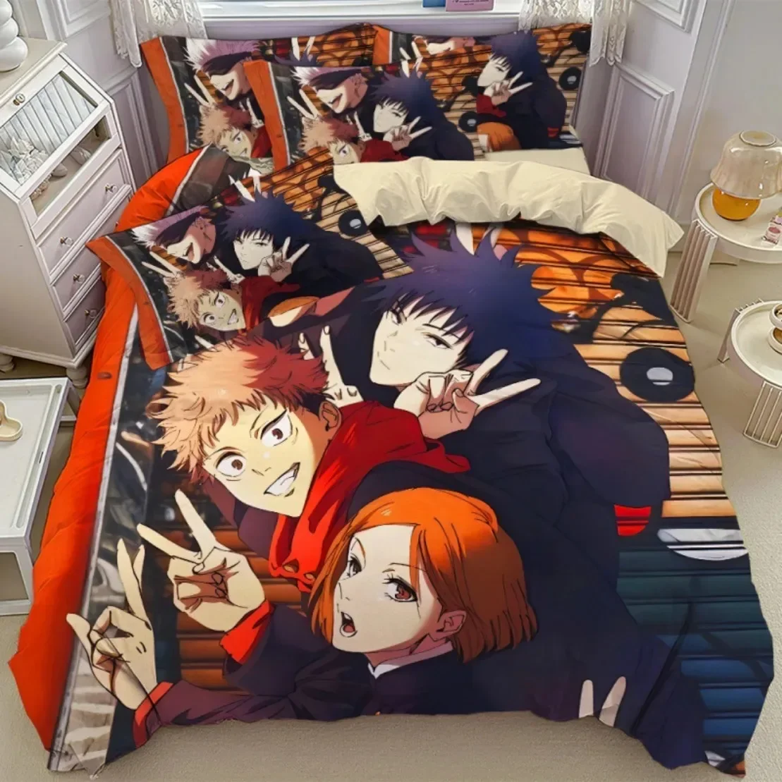 Japanese Anime Jujutsu Kaisen Bedding Set,Japan Famous Anime Duvet Cover Sets,Teenagers Children Bedroom Decoration Holiday Gift