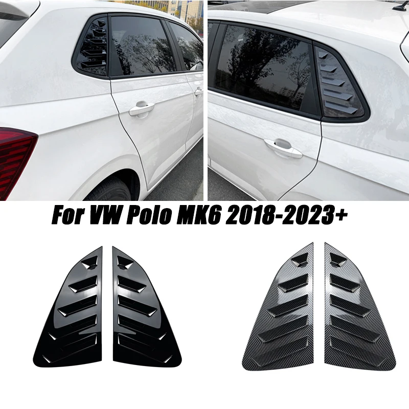 For VW Polo MK6 2018-2023+ 2Pcs Gloss Black Side Vent Rear Window Shades Scoop Louver Shutter Sticker Cover Trim Accessories